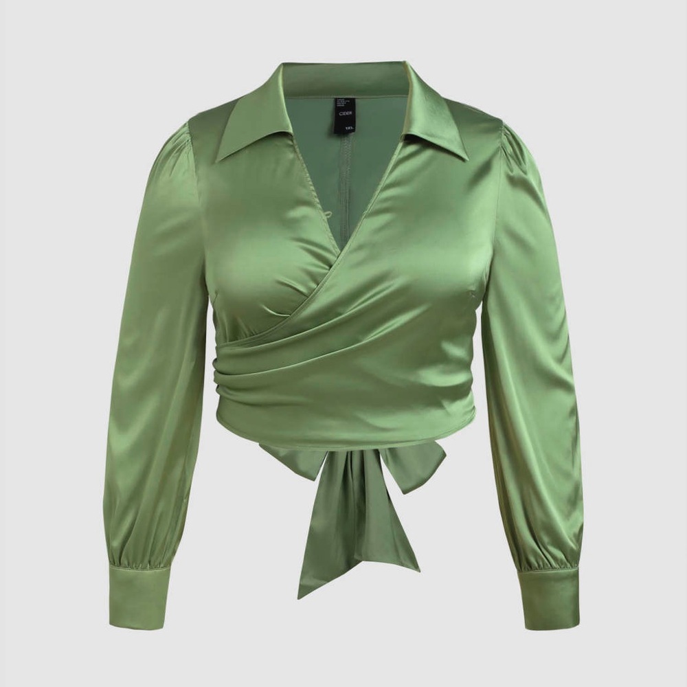 Cider Green Satin Wrap Top